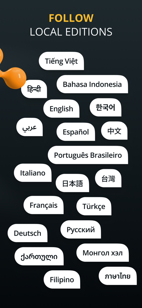 Pantalla de la aplicación Cointelegraph que muestra varias ediciones de noticias en idiomas locales