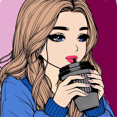 realistic girl drinking coffee