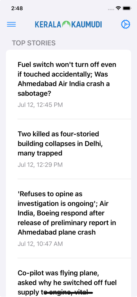 Kaumudi News - The top stories feed of the Kaumudi News app displaying recent news headlines