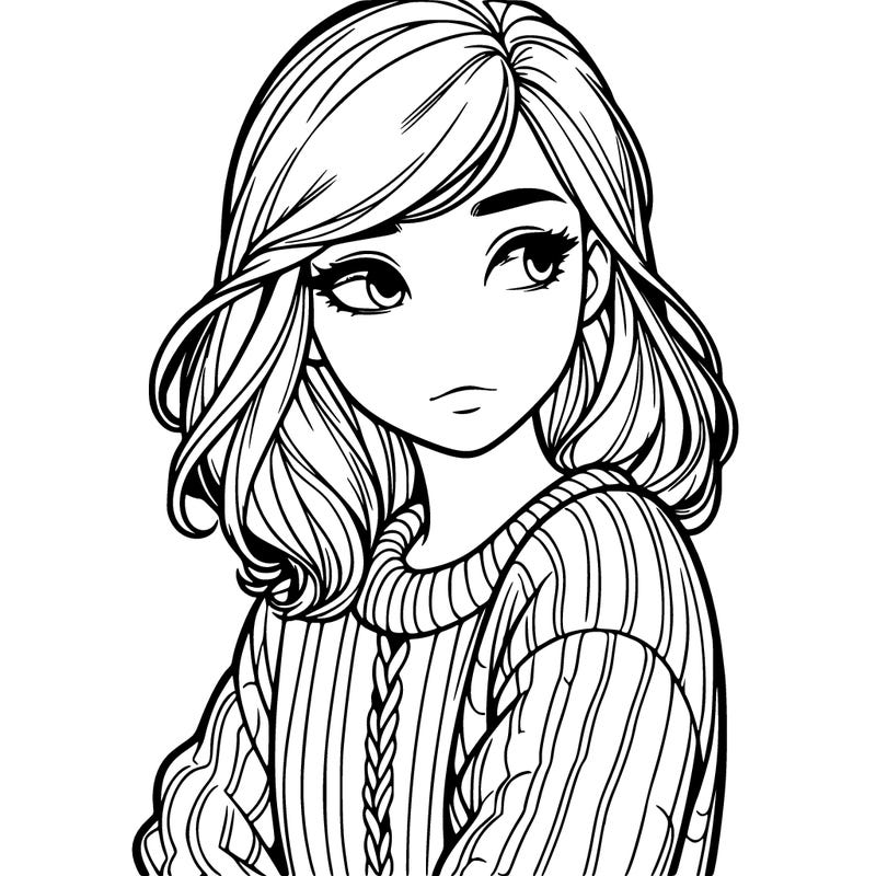 realistic girl looking away wearing a sweater