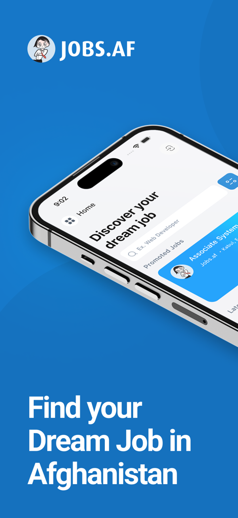 Jobs.af - Jobs.af mobile application showing home screen and job search in Afghanistan