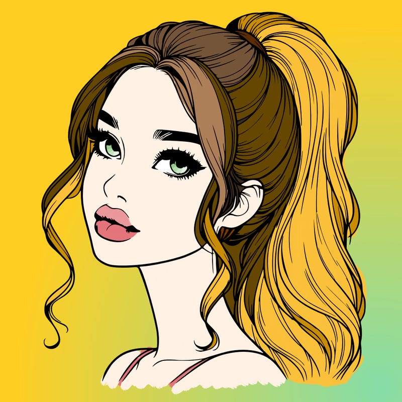 realistic girl with a ponytail on her hair and lips