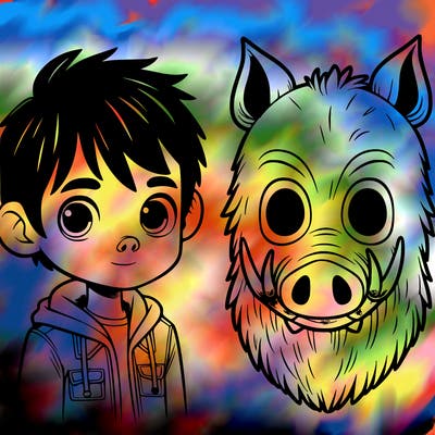 boy with boar mask