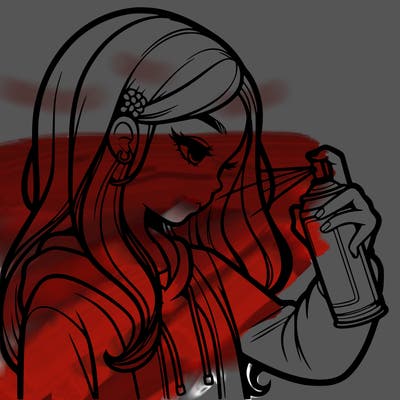 a realistic girl spray painting