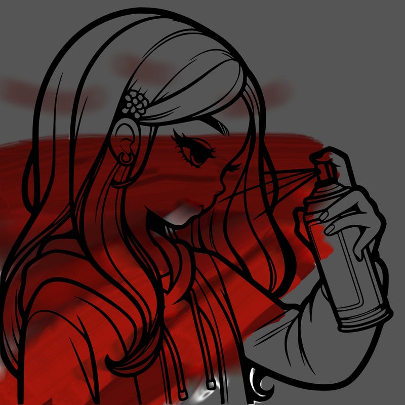 a realistic girl spray painting