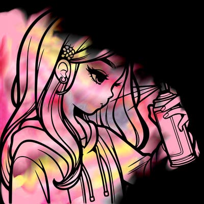 a realistic girl spray painting