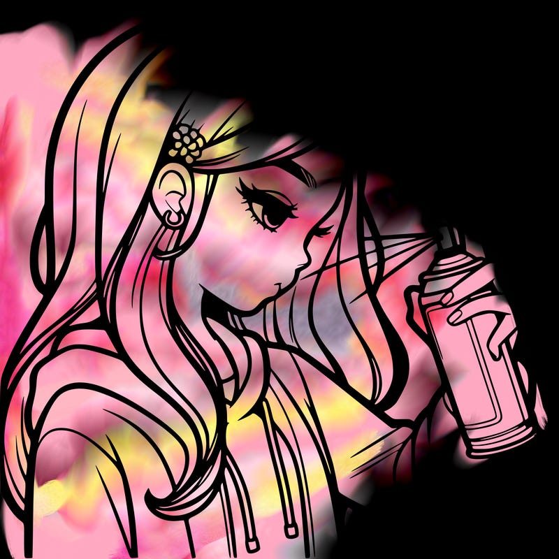 a realistic girl spray painting