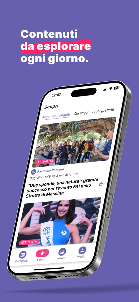 CityNow - CityNow app news feed showing local articles and cultural content from Reggio Calabria