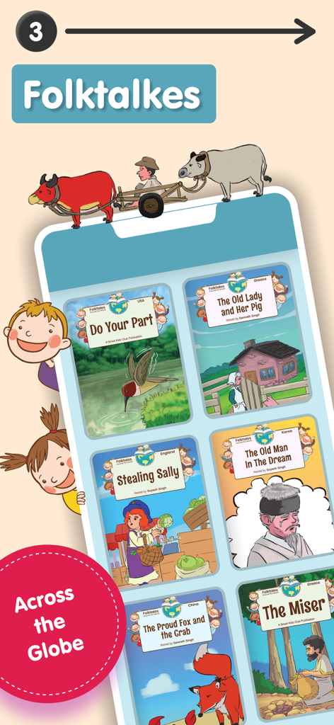 A collection of international folktale books for children in the Kindergarten Reading and Phonics app.