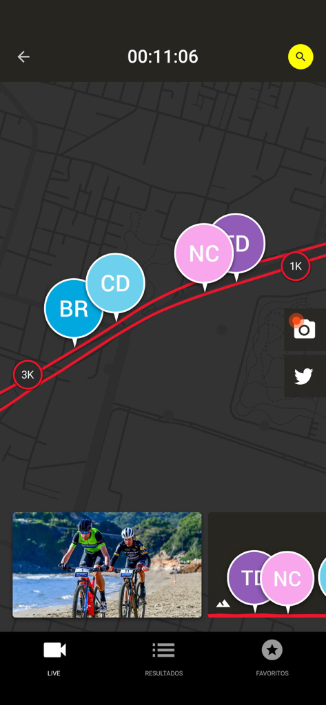 Rastreamento de mapa em tempo real de participantes em um evento esportivo com dados de corrida ao vivo