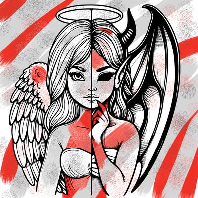 realistic angel half demon