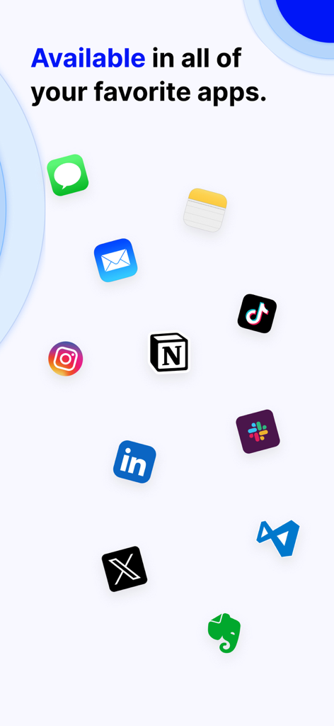 Eine Anzeige beliebter Social-Media- und Produktivitäts-App-Symbole, die mit OneTap Clipboard Manager kompatibel sind
