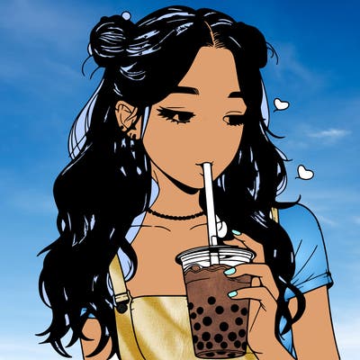 aesthetic realistic girl with boba