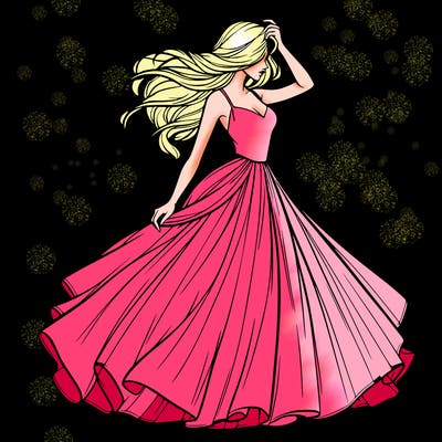 realistic woman with dress flowing in the wind