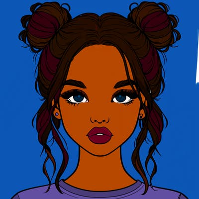 realistic girl with two buns in hair and lips