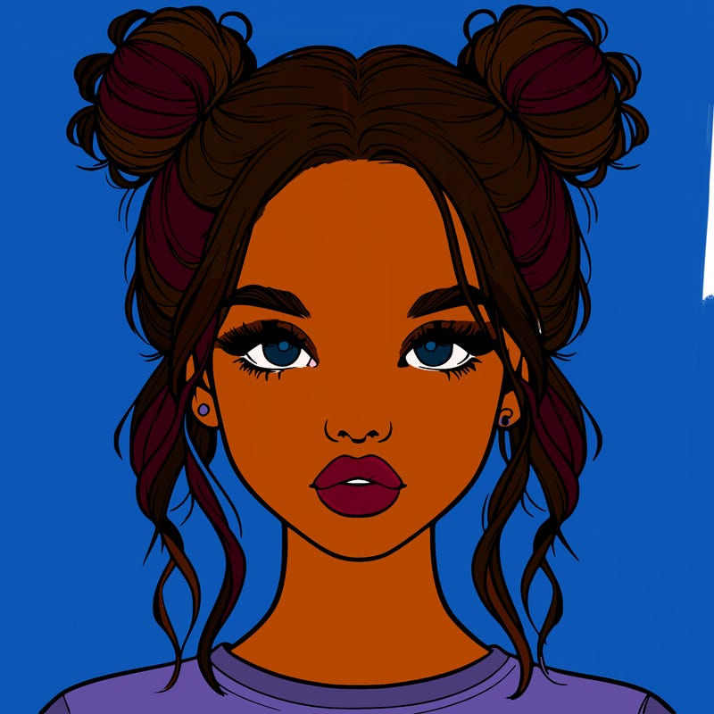 realistic girl with two buns in hair and lips