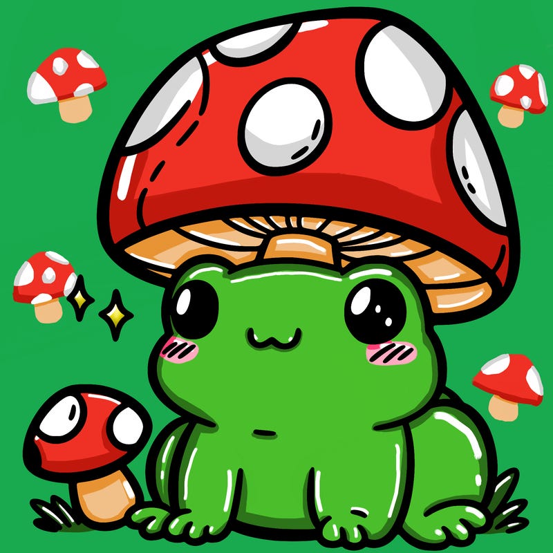 a cute frog with a mushroom hat