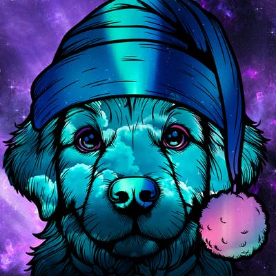 realistic dog with a christmas hat