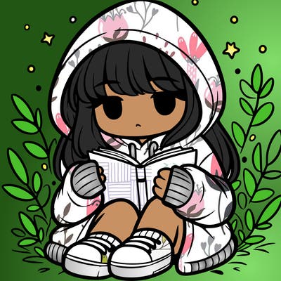 girl in oversized hoodie reading a book