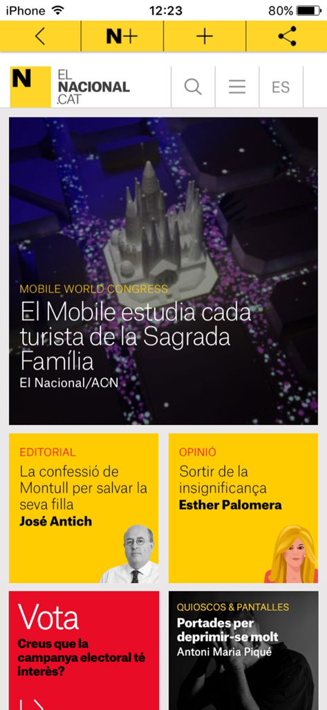 El Nacional.cat - Interfaz de la aplicación de noticias El Nacional.cat mostrando las principales noticias y secciones editoriales