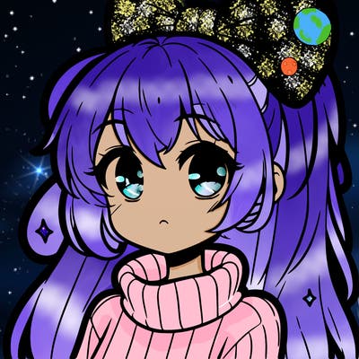 anime girl with hairbow wearing a turtleneck
