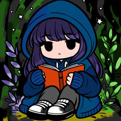 girl in oversized hoodie reading a book