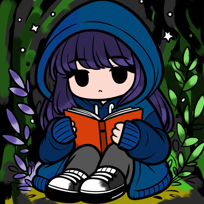 girl in oversized hoodie reading a book