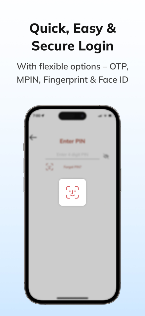 ICICI Prudential Life app login screen showing secure biometric options like Face ID