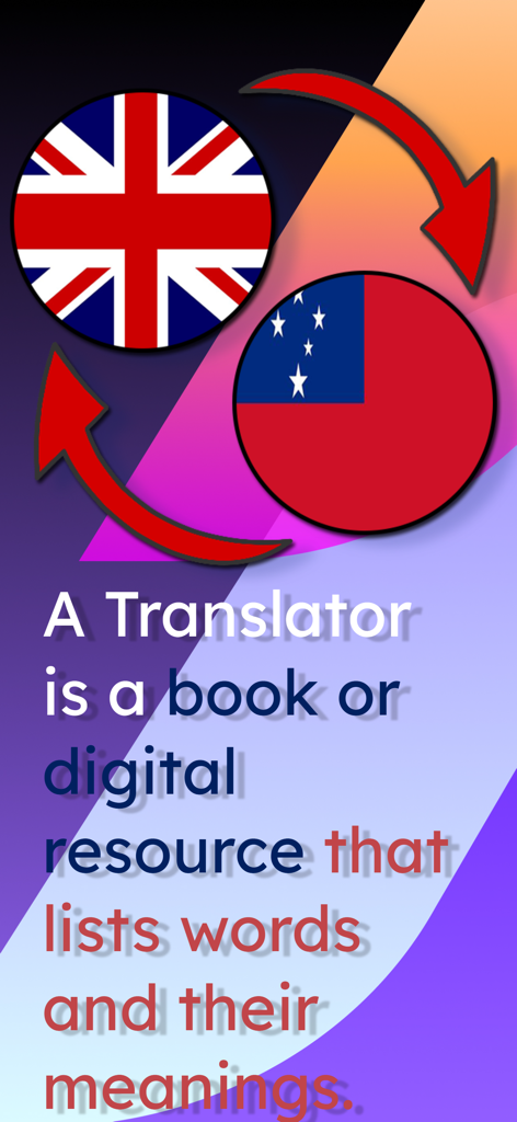 English Samoan Translator - English and Samoan flag icons with arrows showing bidirectional translation