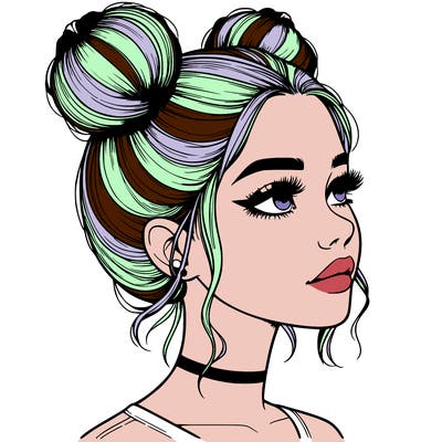 realistic girl with buns on the top of her head
