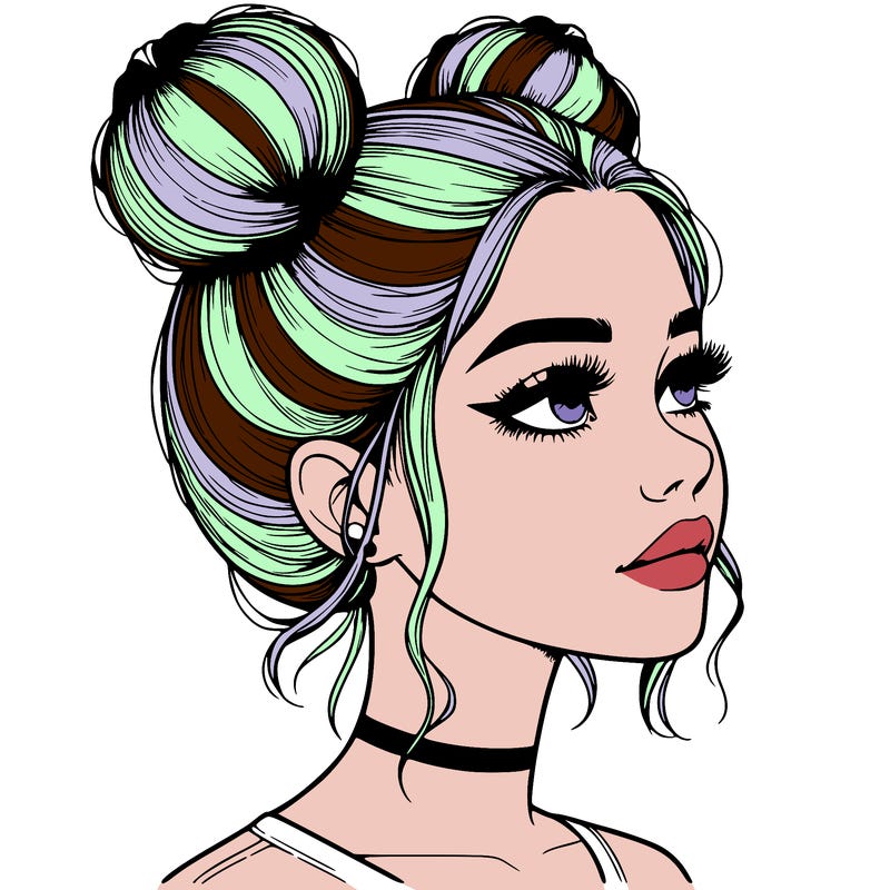 realistic girl with buns on the top of her head