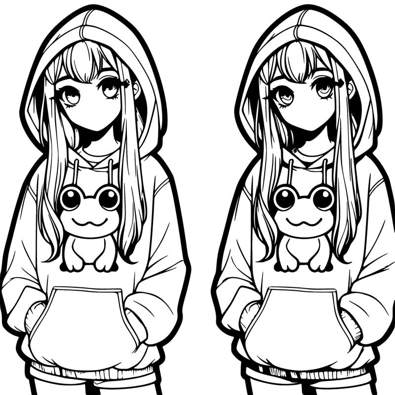 realistic girl with frog pjm hoodie