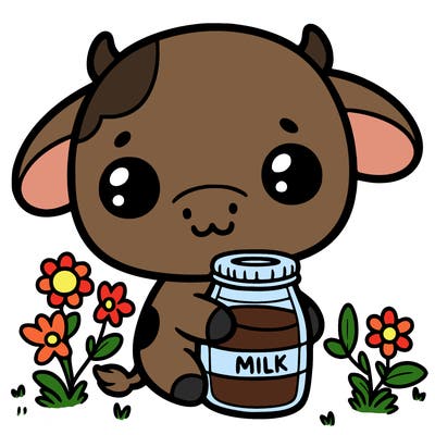 cute cow with milk