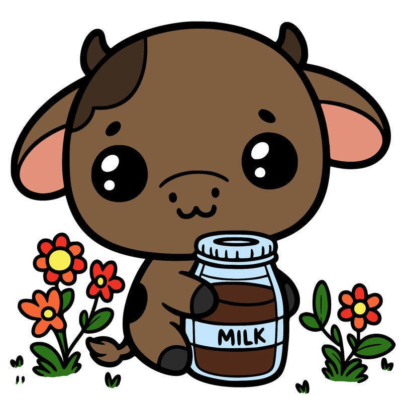 cute cow with milk