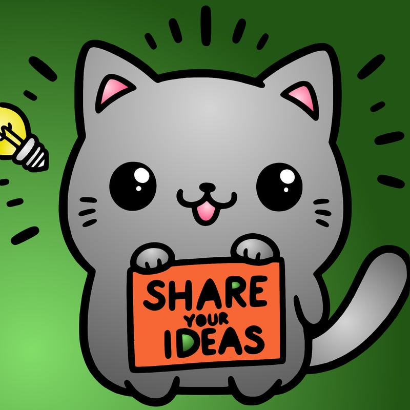 a cute cat saying share your ideas