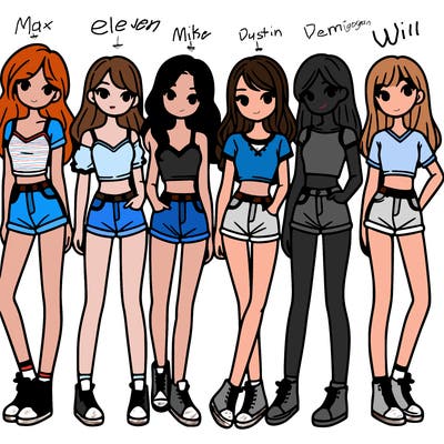 a group of girls wearing crop tops and shorts