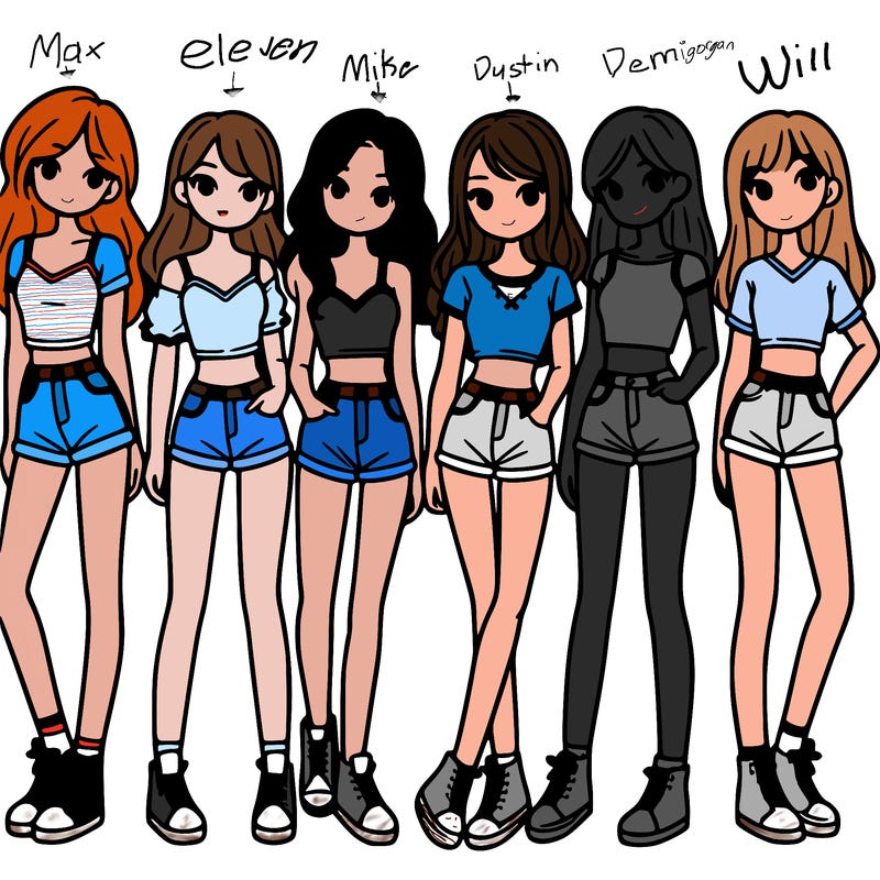 a group of girls wearing crop tops and shorts