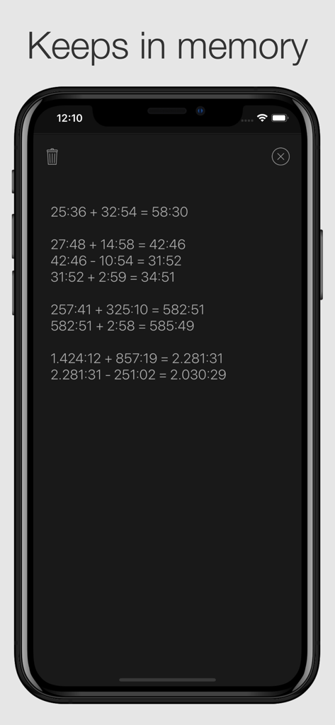 Time Calculator Premium - 저장된 시간 계산 목록과 기록을 보여주는 시간 계산기 프리미엄 앱 화면