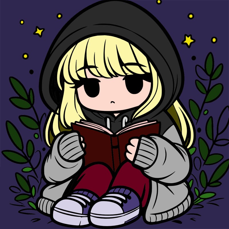 girl in oversized hoodie reading a book