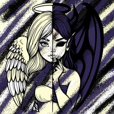 realistic angel half demon