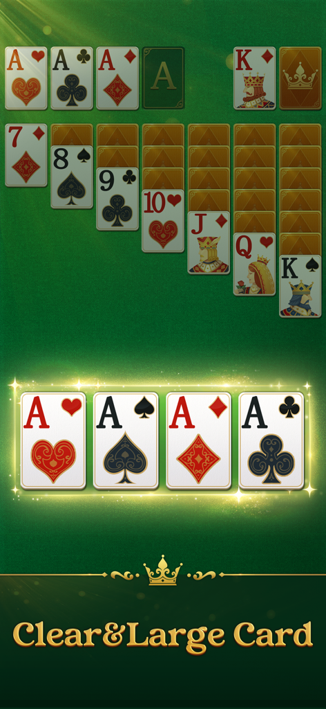 Gameplay screenshot of Jenny Solitaire featuring clear and large playing cards for easy visibility