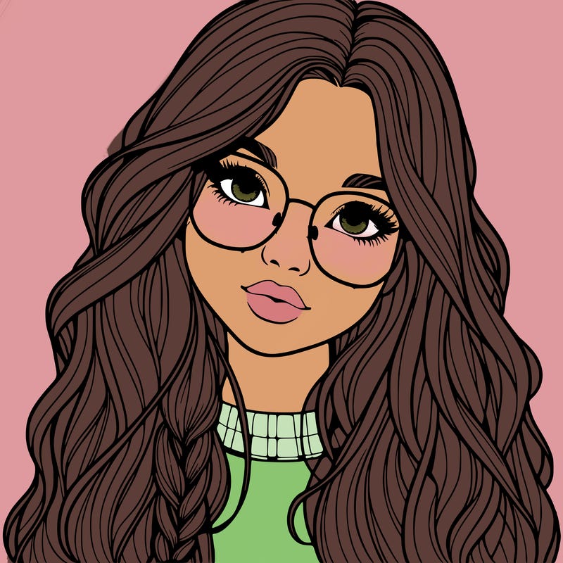 girl with long hair and freckles and glasses realistic