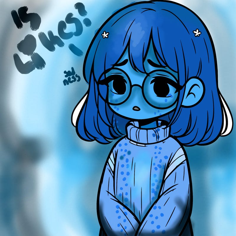 sad girl with glasses in a sweater