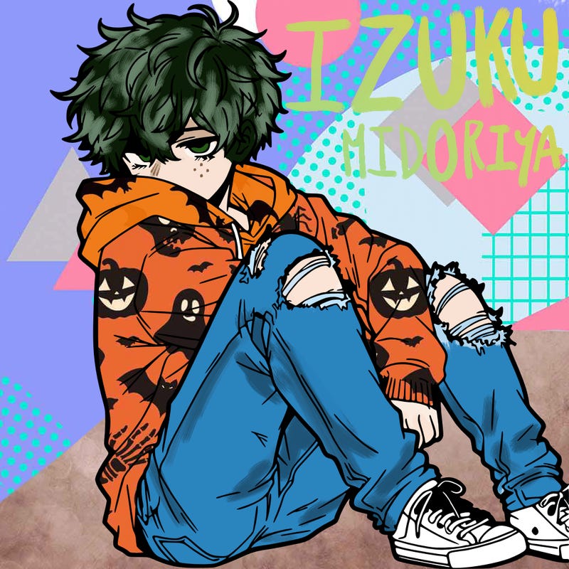 a male hoddie ripped jeans messy hair anime