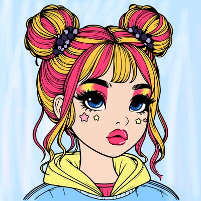 realistic girl with space buns