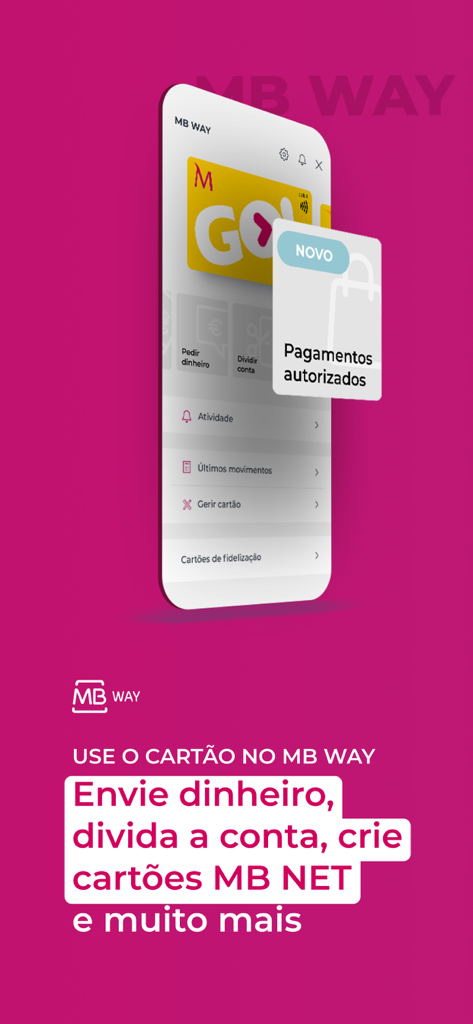 Millenniumbcp app interface showing the MB WAY feature for mobile payments and money transfers