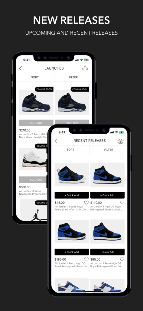 Shoe Palace - Pantallas de la aplicación Shoe Palace que muestran lanzamientos de zapatillas próximos y recientes