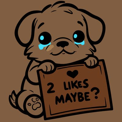 a puppy holding a sign that says 2 likes maybe?