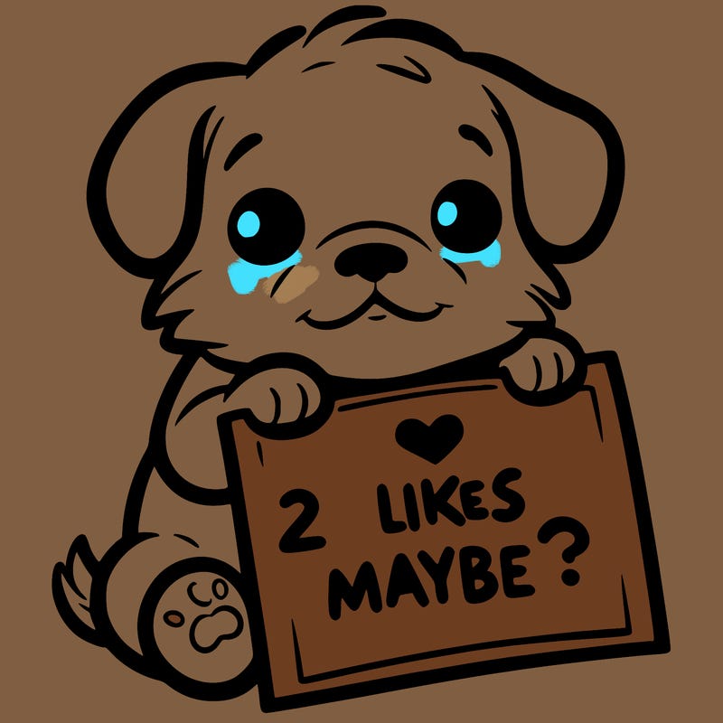 a puppy holding a sign that says 2 likes maybe?