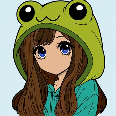 a pretty girl wearing a frog hoodie portrait with long hair